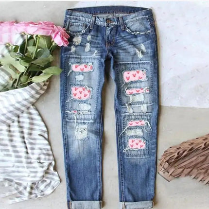 Printed Loose Fit Wide Leg Jeans
