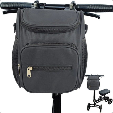 Mkuero Knee scooter Walker Handlebar Bag Mobility Scooter Bag Knee scooter Basket Multiple Uses Handlebar Bag for Knee Walker Bike Scooter Wheelchair Knee Scooter Accessories Bag（Black）