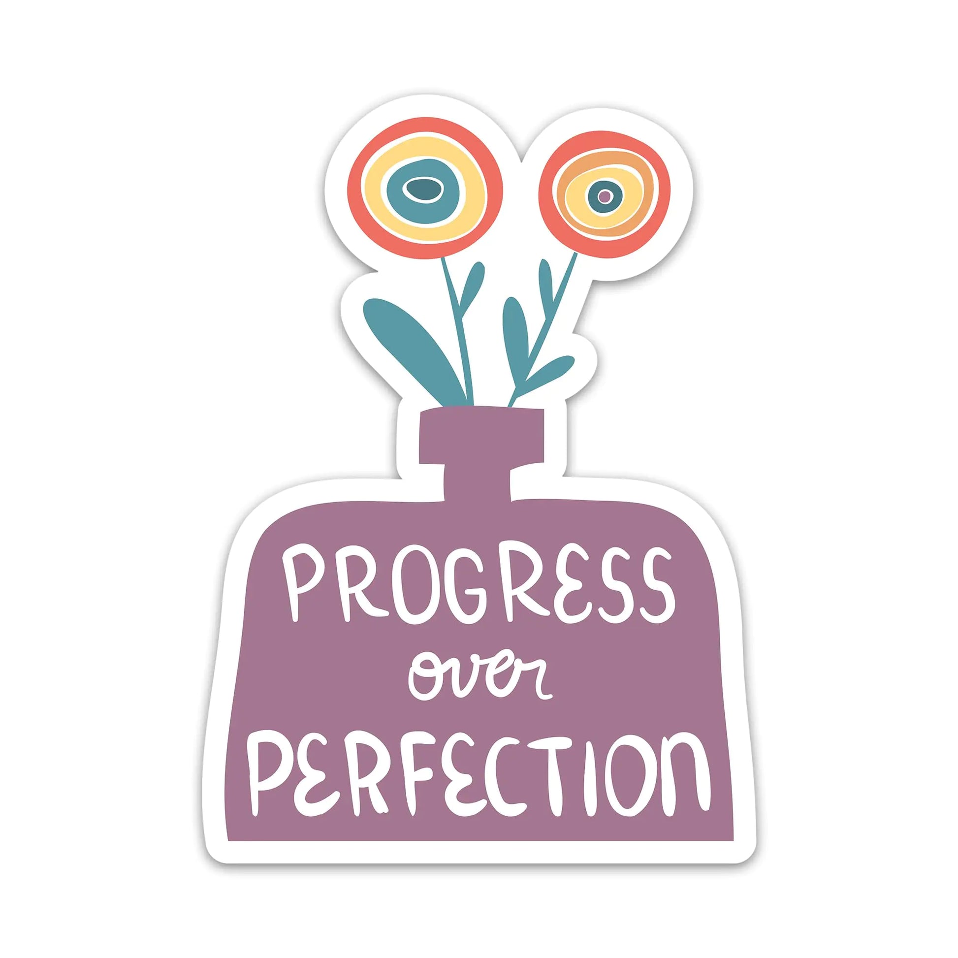 (3PCs) Progress Over Perfection Inspirational Sticker Flower Vase Self Motivation Waterproof Vinyl Mental Health Stickers for Laptop Water Bottle Tumbler Phone Growth Mindset Decals (3 Inches)