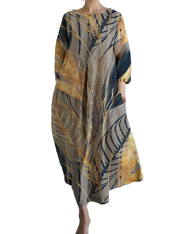Gray Dress Boho Floral Maxi Dress for Womens Cotton Long Sleeve Dresses Flowy Casual Long Dress - Lamarshop1