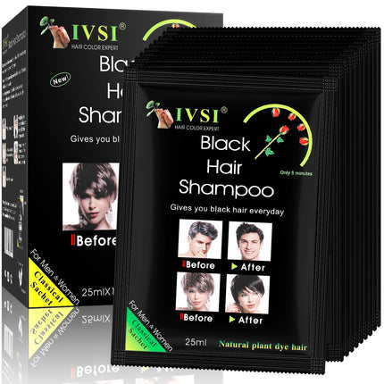Yiciani 10 Pcs Black Hair Shampoo Instant Black Hair Dye 100% Grey Coverage Natural Hair Ingredients Color Hair Dye for Men and Women (250ML)