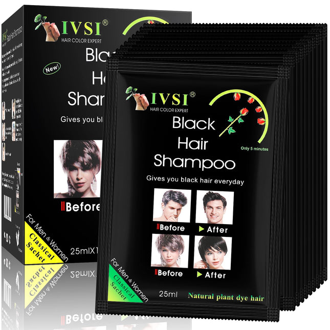 Yiciani 10 Pcs Black Hair Shampoo Instant Black Hair Dye 100% Grey Coverage Natural Hair Ingredients Color Hair Dye for Men and Women (250ML)