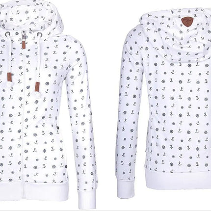 Women's Plus Fleece Sweater with Hooded Zipper Print - Lamarshop1