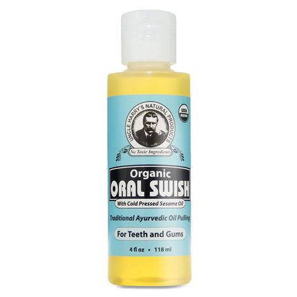 Uncle Harrys Certified Organic Oral Swish for Ayurvedic Oil Pulling | Sesame Oil Oregano & Clove | Whitening Mouthwash Treatment for Healthy Teeth & Gums (4 oz) - Lamarshop1