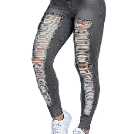 Flamingals Distressed Skinny Jeans for Women Sexy Booty Shaping Stretch Curvy Jeans Black 3XL