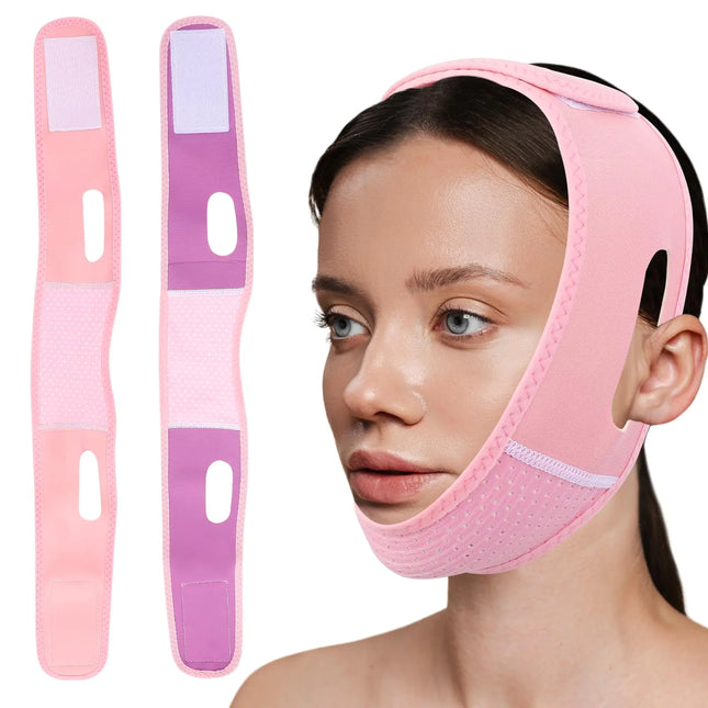 2PCS V-Line Mask Reusable V Line Lifting Mask Womens Chin Strap for Sleeping Double Chin Reducer V Shaped Face Lifting Strap Face Slimming Jaw Exerciser for Women (Pink & Purple)