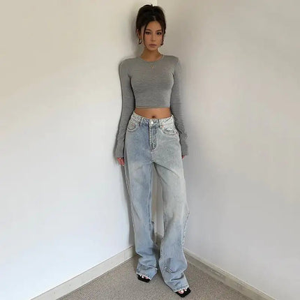 Women's Retro High Waist Loose Wide Leg Jeans