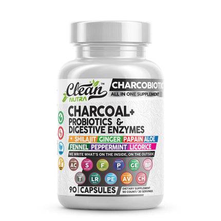 Clean Nutra Activated Charcoal Capsules Shilajit 5000mg Pills Probiotic 200 Billion + Digestive Enzymes for Digestive Health with Peppermint Fennel Licorice Papain Ginger Turmeric | Gut Health - Lamarshop1