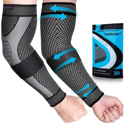 beister Compression Arm Sleeves with Elastic Strap for Men & Women (Pairs) Elbow Braces 20 - 30 mmhg Non - Slip Breathable Thick Full Arm Supports for Tennis Elbow Workouts ArthritisLymphedemaDVT - Lamarshop1