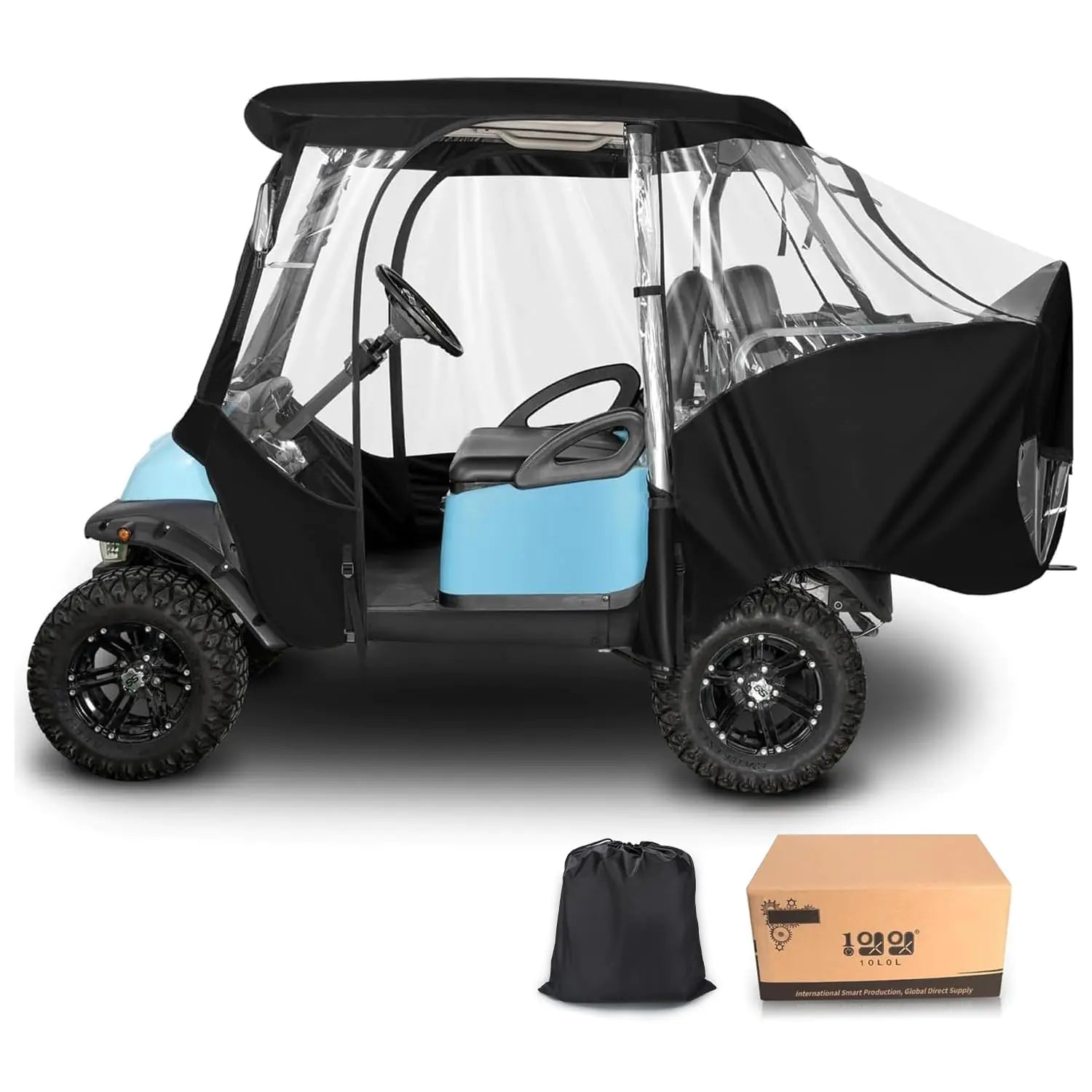 10L0L Golf Cart 4 Passenger Enclosure for Club Car Precedent Short Roof 57.5" Deluxe 600D Golf Cart Heavy Duty Rain Cover with 4 Zipped Doors Clear PVC Windows (Latest Improved Version)