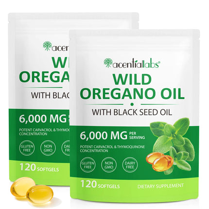 MXCZBSM Oil of Oregano Softgels 2 in 1 6000mg Oil of Oregano with Black Seed Oil Oregano Oil Supplement Capsules Immune Digestive Support & Antioxidant Non - GMO Gluten Free - 2 Bag - Lamarshop1