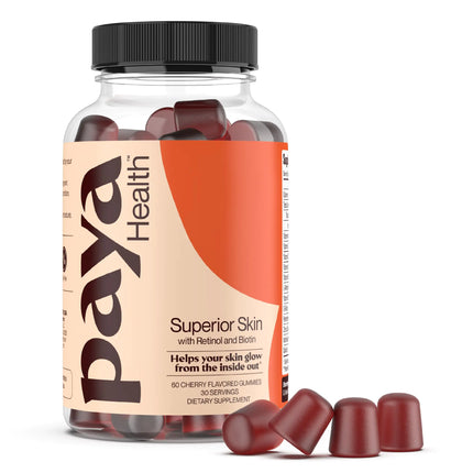 Paya Health Skin Retinol and Biotin Gummies for Clear Smooth Skin Healthy Hair & Nails | Supplement with Zinc Vitamins A E and C | Non - GMO Gluten - Free Cherry Flavor 60 Count - Lamarshop1