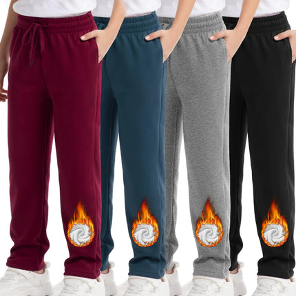 Siimcuzy 4 Pack Boys Sweatpants Fleece Lined Open Bottom Youth Athletic Jogging Track Joggers Pants with Pockets for Kids 1 Black 1 Heather Grey 1 Wine 1 Blue Small