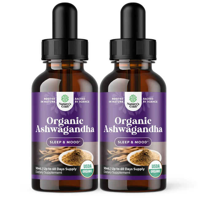 USDA Organic Ashwagandha Liquid Drops - Liquid Ashwagandha Root Extract for Stress and Mood Support - Tasty Adaptogenic Ashwagandha Tincture - Non GMO Vegan Gluten Alcohol and Sugar Free (2 Pack) - Lamarshop1