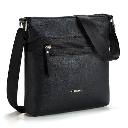 Missnine Crossbody Bags for Women Multi Pocket Purses Soft Leather Medium Shoulder Handbags with Adjustable Strap (Simple Black)