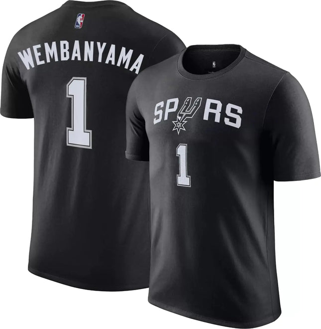 Victor Wembanyama San Antonio Spurs NBA Boys Youth (8-20) Flat Replica T-Shirt (US Alpha Medium Regular Black)