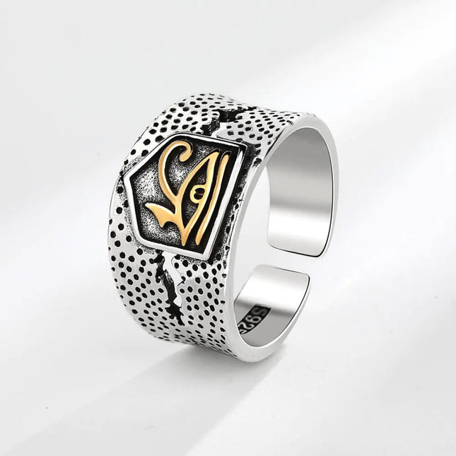 Vintage Horus Anubis Pharaoh Men's Ring in Distressed Style