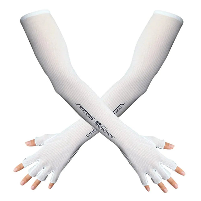 HODORPOWER UV Protection Gloved Arm Sleeves for Men & Women Cycling Ice Arm Sleeve Fingerless Sun Compression Long Arm Cover White One Size - Lamarshop1