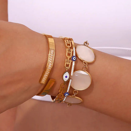 Handmade Titanium Steel Round Chain Bracelet with Fritillary
