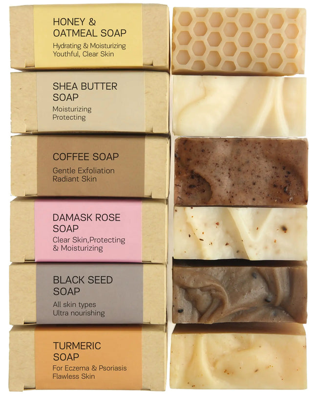 Bar Soap Set for Normal Skin – Natural Soap Cold Processed Castile Soap Bar Honey & Oatmeal soap Blackseed Shea Butter Rose essential oil Coffee Turmeric Soap Bar (6PK) - Lamarshop1