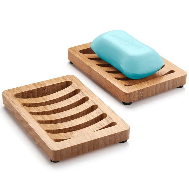 AmazerBath Soap Holder Bamboo Soap Dish Wooden Soap Holder Soap Dish 2 Pack Bamboo Soap Holder Soap Dishes for Bar Soap Wooden Soap Tray Kitchen Soap Tray Self Draining (Wooden Color) - Lamarshop1