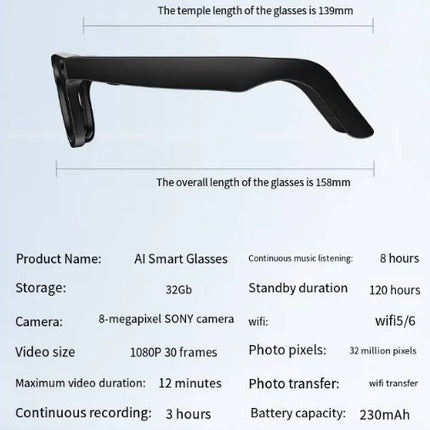  "AI-powered smart glasses with built-in camera for hands-free recording"