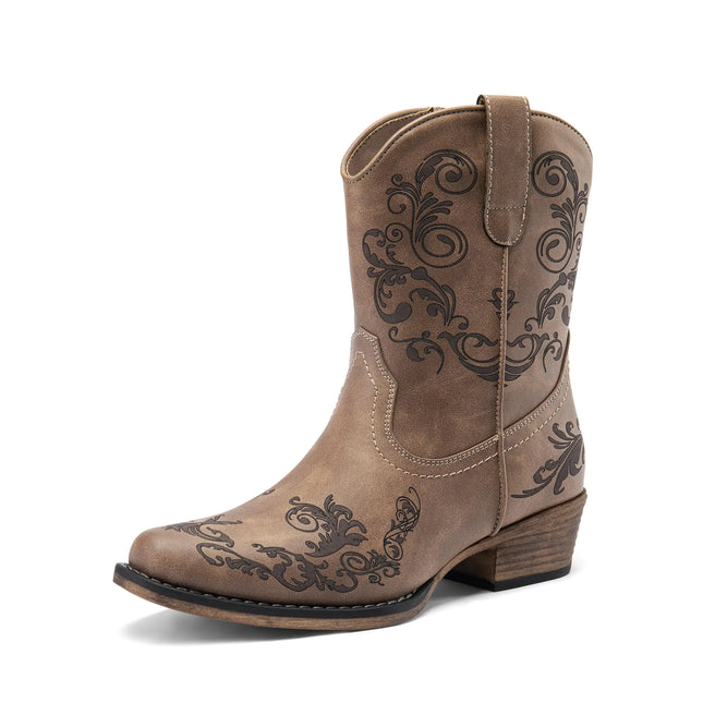 DREAM PAIRS Womens Cowboy Cowgirl Western Ankle Boots Low Chunky Heels Square Toe Fall Short Booties ShoesSize 10BrownSDAB2407W - Lamarshop1