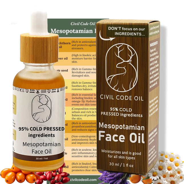Mesopotamian Face oil for women Cold - Pressed Organic Anti Aging Facial Oil Sea Buckthorn Oil Safflower Oil Borage Seed Oil Rosehip Oil Jojoba Oil Squalane Oil Lavender Oil… 1oz. - Lamarshop1
