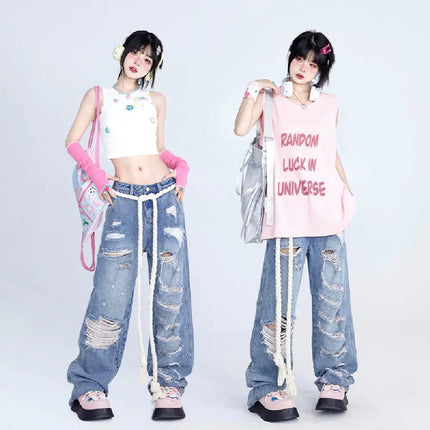 Women's Torn Wide Leg Jeans