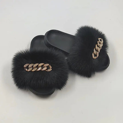 Plush Imitation Fox Fur Flip Flops Fashion Slippers - Lamarshop1