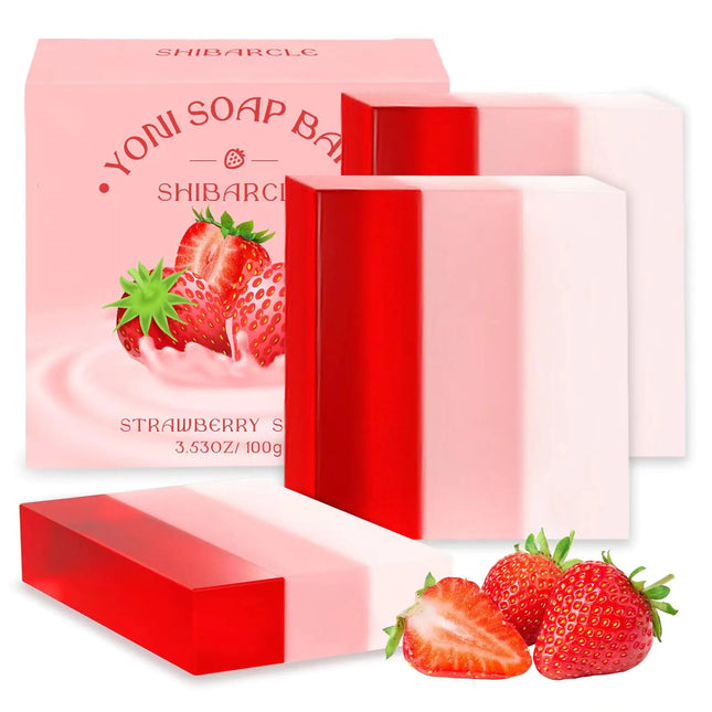 3 PCS Yoni Soap Bar Organic Yoni Bar Soap Yoni Wash Feminine Wash for Women Ph Balance Natural Deodorant Vaginal Body Bath Soap Body Wash Strawberry Handmade feminine soap - Lamarshop1
