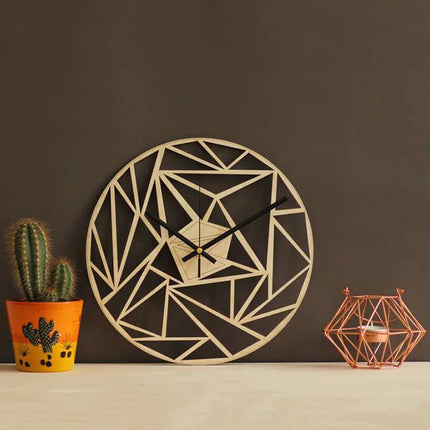 Creative Geometric Pattern Wall Clock, Quartz Wooden Decor - Lamarshop1