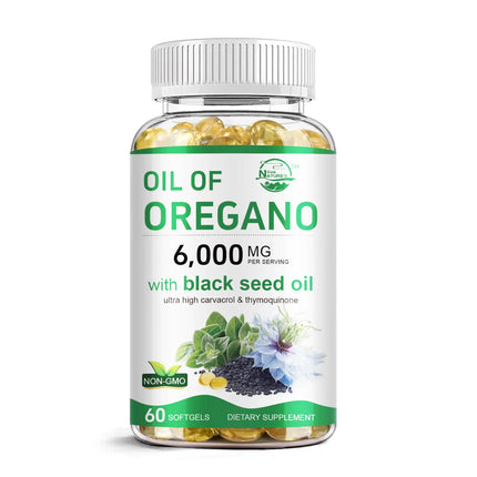 Natures live Oil of Oregano 6000mg with Black Seed Oil 200mg 2 in 1 Oregano Supplement for Immune Health Retains High Concentrated Carvacrol & Thymoquinone Non-GMO 60 Softgels 1 Pack