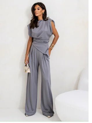 Elegant Women's Summer Two - Piece Set with Wide Pants - Lamarshop1