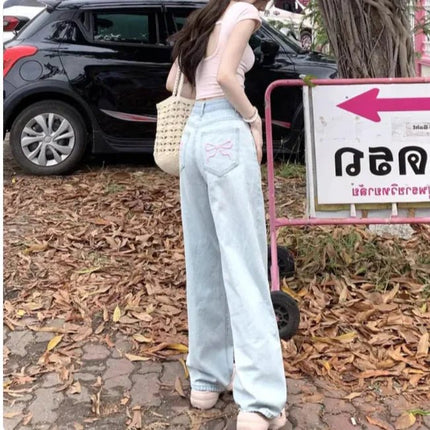 Ballet-Inspired Embroidered Wide-Leg Jeans