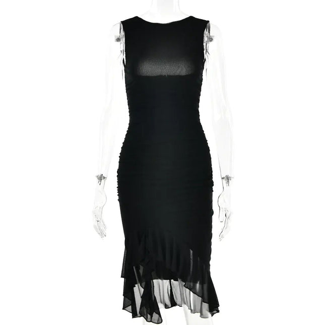 Backless Ruffle Trim Sleeveless Bodycon Dress for Women