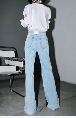 Two-tone Color Contrast Wide-leg Jeans for Slimming