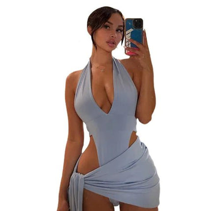 Summer Women's Sexy V-neck Halter Dress