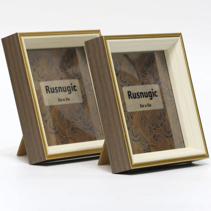 Rusnugic 5x5 Picture Frame - 2 Pack Rustic Square Photo Frame - Small Gold Picture Frame for Pet Dog or Cat Wall or Tabletop Display - 5 x 5 Frame for Gallery Family Friends Gift (Walnut gold 5x5)