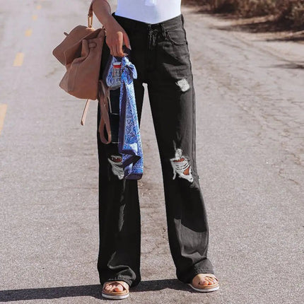 High Waist Water Washed Wide-Leg Jeans