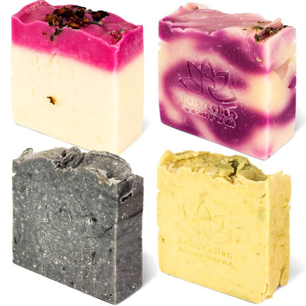 Relaxcation 4 Natural Cold Process Soap Bars - Shea Butter Lavender Kaolin Clay Rose Olive and Charcoal Soap Bar - Lamarshop1