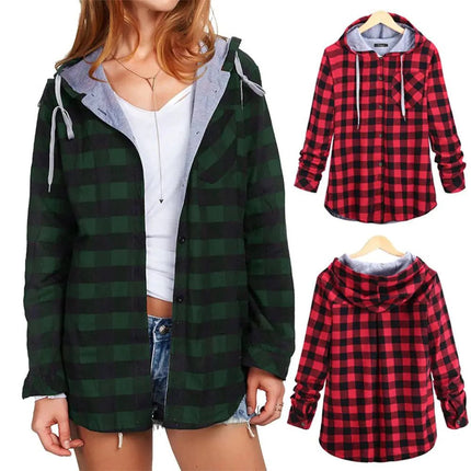 Multicolor Checked Hooded Cardigan for Women - Lamarshop1