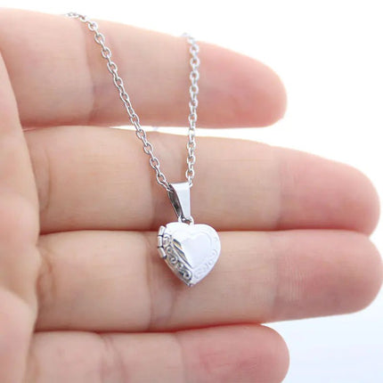 Stainless Steel Heart Shaped Picture Frame Necklace