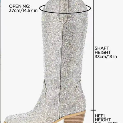 Western Style Rhinestone Knee - High Cowboy Boots - Lamarshop1