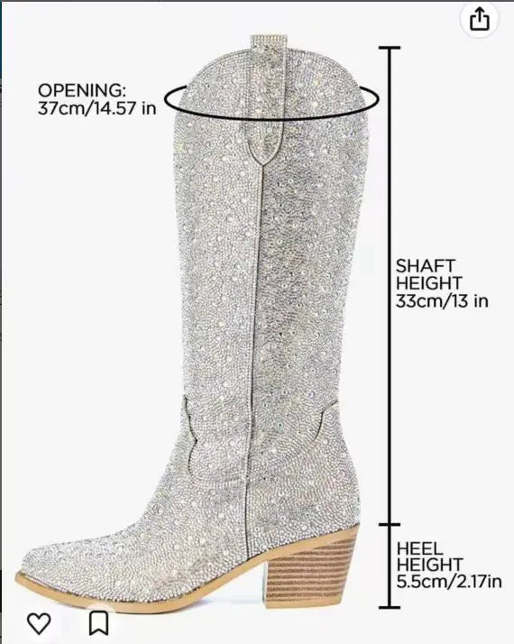Western Style Rhinestone Knee - High Cowboy Boots - Lamarshop1