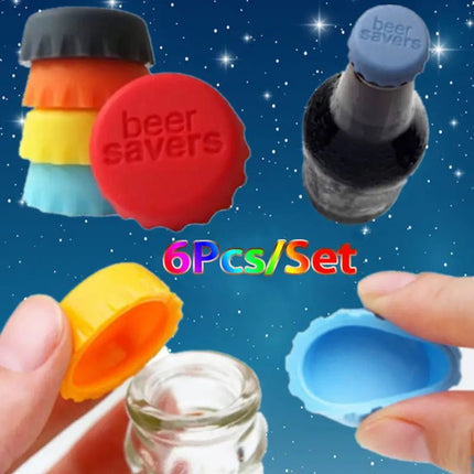 6pcs Reusable Silicone Bottle Caps for Kitchen Use