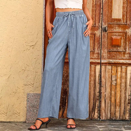 Summer Women's High Waist Wide Leg Jeans Trousers