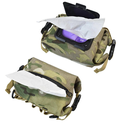 Tactical Toilet Paper Holder Camping Wipes Box Tissue Box Portable Paper Sleeve Waterproof Portable and Foldable Paper Case with MOLLE Mount Webbing Storage Bag for Car Bathroom Camping Hiking (CAMO)