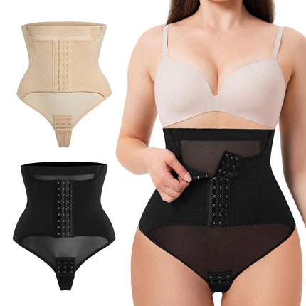 MERYOSZ Tummy Control Thong Shapewear for Women High Waisted Butt Lifting Panties Body Shaper Thong Underwear Girdle (Black+BeigeMedium) - Lamarshop1