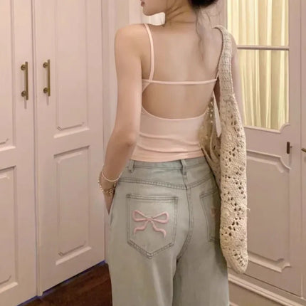 Ballet Embroidery Light Blue Wide-Leg Jeans